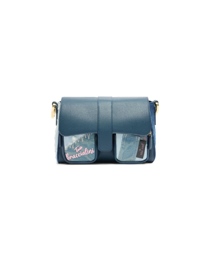  Braccialini - Borsa a tracolla in simil pelle e tessuto denim