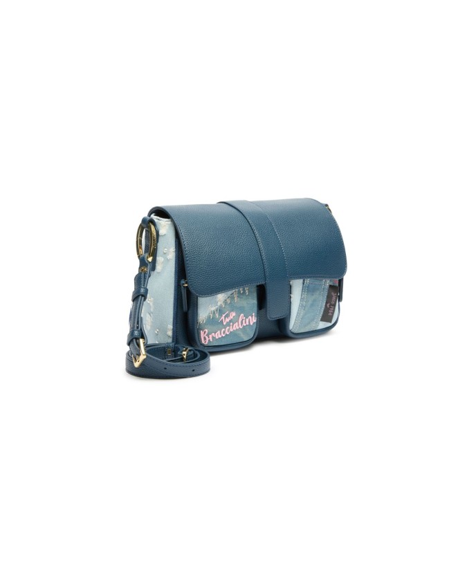  Braccialini - Borsa a tracolla in simil pelle e tessuto denim