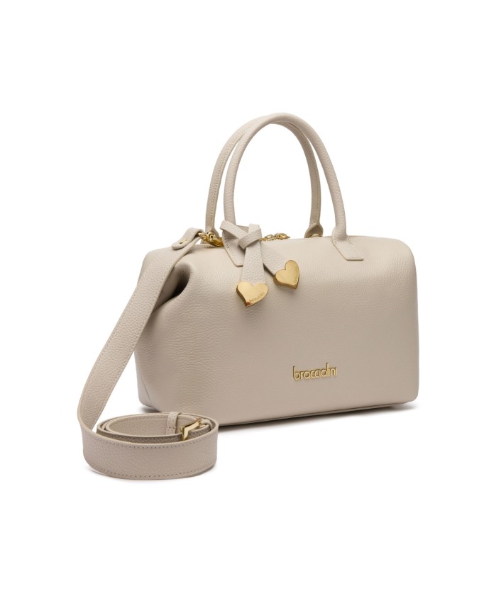  Braccialini - Bauletto in pelle con doppi manici e tracolla