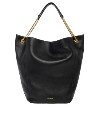 Trussardi - Orbita Leather Shoulder Bag with Chain - Black