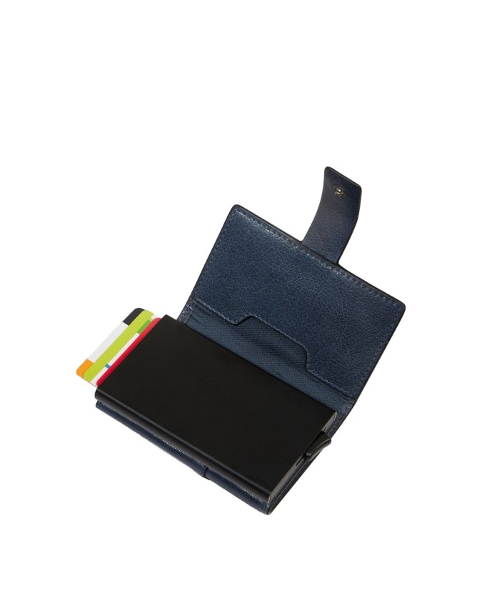  Piquadro - Portacarte uomo automatico in metallo e pelle Solm
