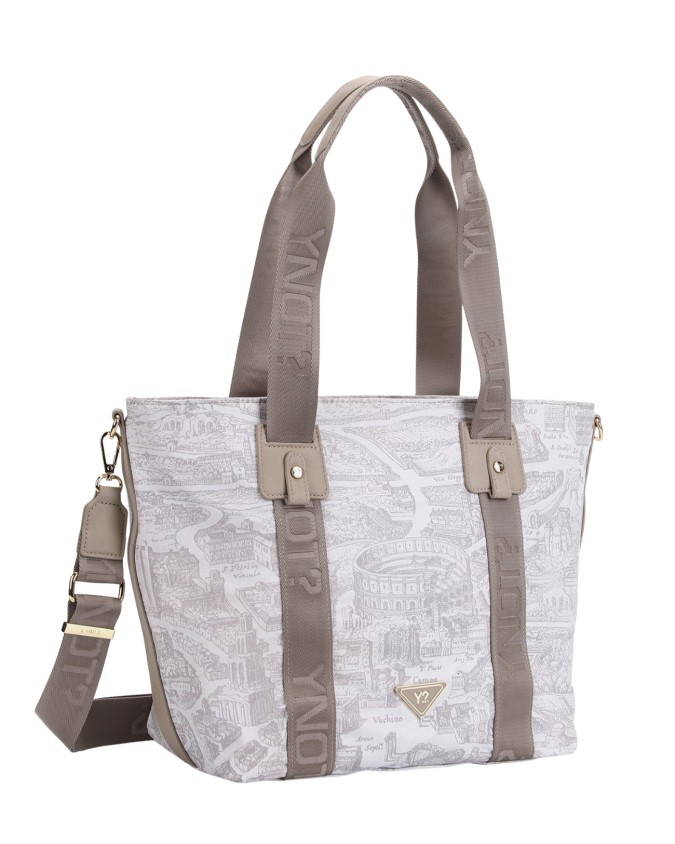  Ynot - Borsa Shopping con Tracolla in Nylon con Stampa Città