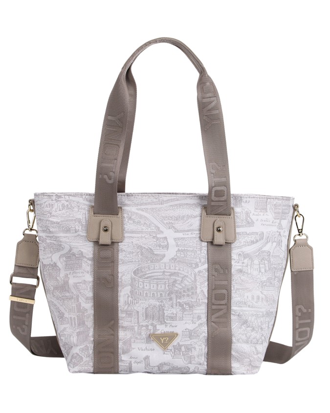  Ynot - Borsa Shopping con Tracolla in Nylon con Stampa Città