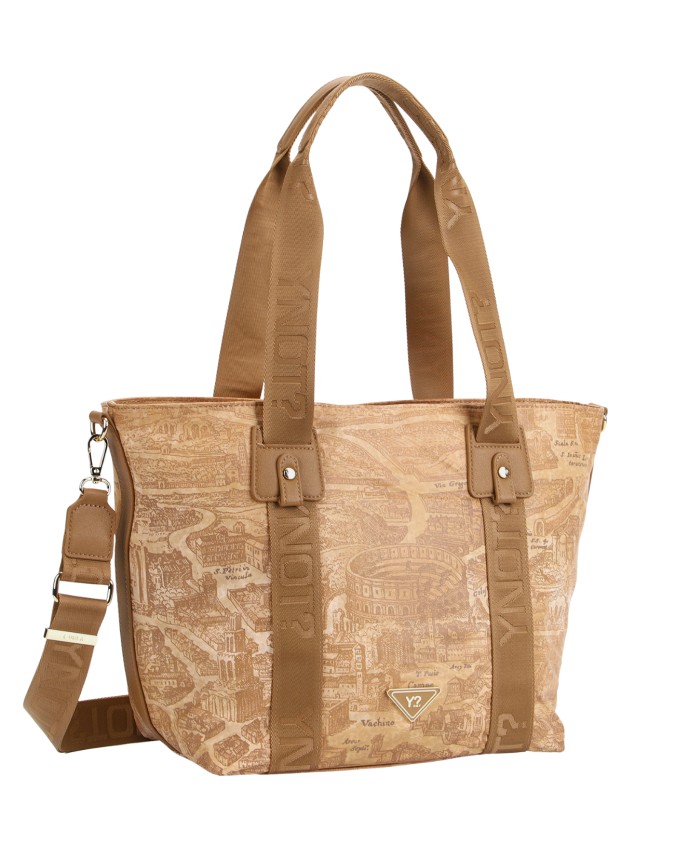  Ynot - Borsa Shopping con Tracolla in Nylon con Stampa Città
