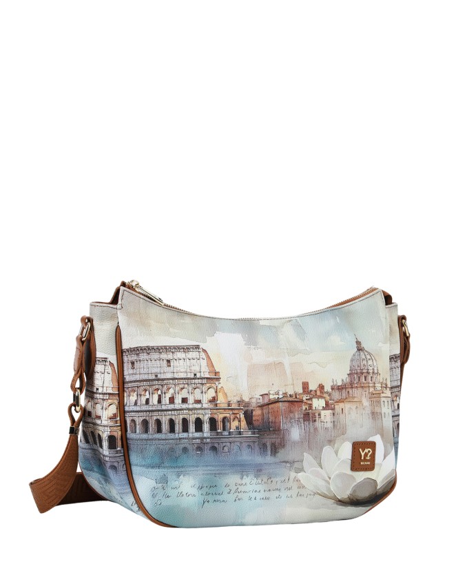  Ynot - Borsa a Sacca con Tracolla in Ecopelle Stampa Città