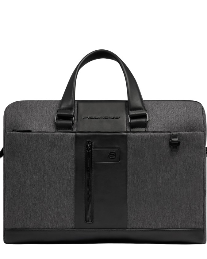  Piquadro - Cartella 2 comparti PC 15,6'' in pelle e tessuto