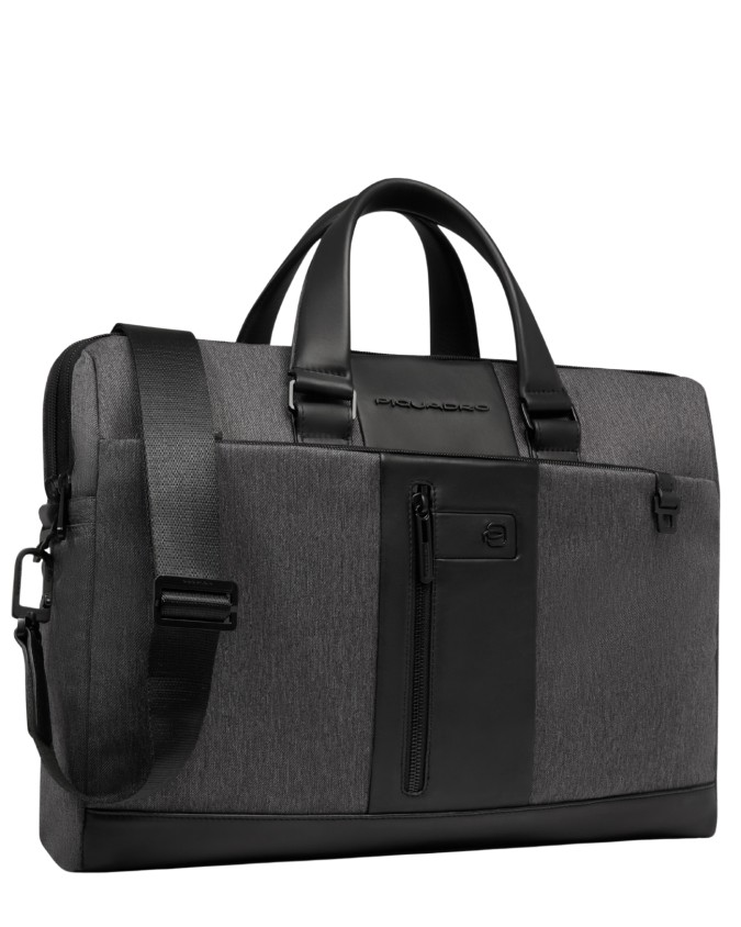  Piquadro - Cartella 2 comparti PC 15,6'' in pelle e tessuto