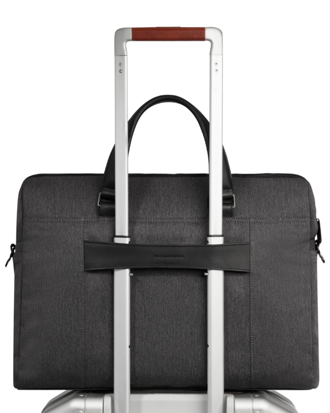  Piquadro - Cartella 2 comparti PC 15,6'' in pelle e tessuto