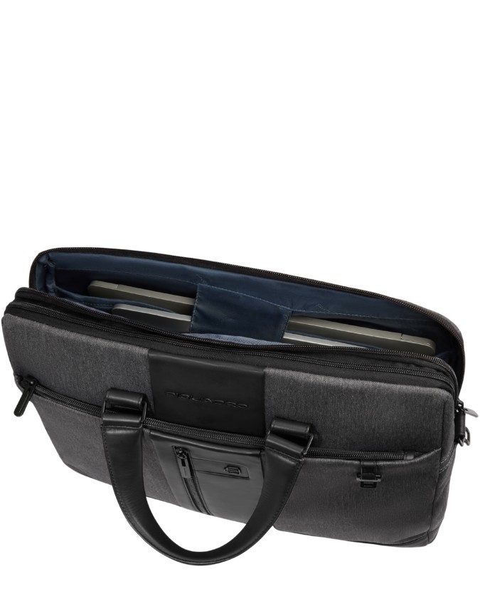  Piquadro - Cartella 2 comparti PC 15,6'' in pelle e tessuto