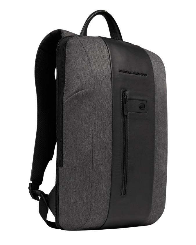  Piquadro - Zaino slim in tessuto e pelle espandibile porta pc