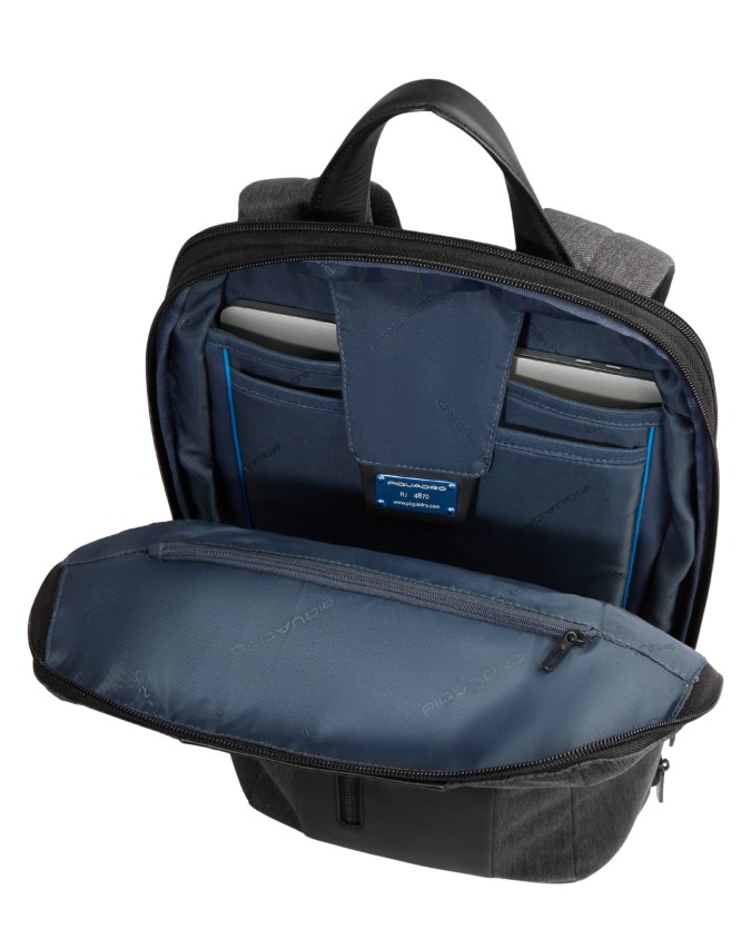  Piquadro - Zaino slim in tessuto e pelle espandibile porta pc
