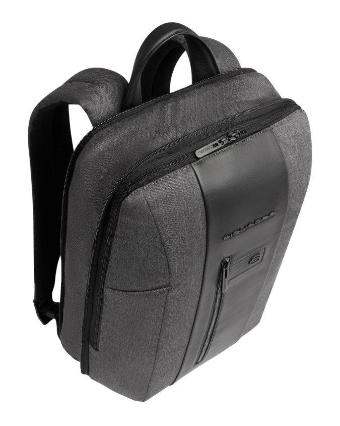  Piquadro - Zaino slim in tessuto e pelle espandibile porta pc