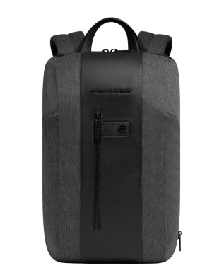 Piquadro - Slim fabric and leather backpack with...