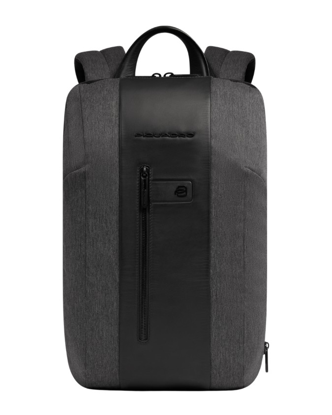  Piquadro - Zaino slim in tessuto e pelle espandibile porta pc
