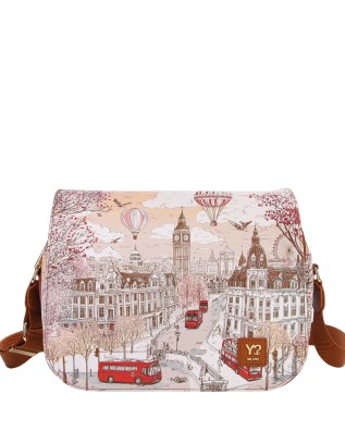  Ynot - Borsa a Tracolla con Patta in Ecopelle con Stampa Città