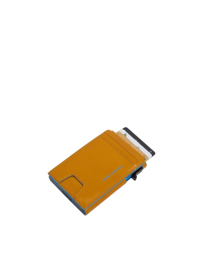  Piquadro - Porta carte di credito in pelle e metallo con