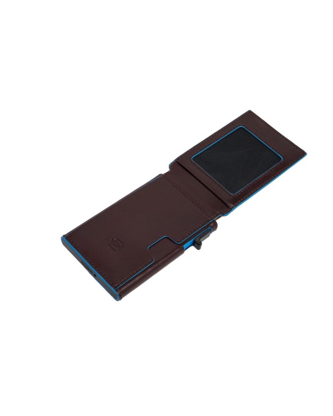  Piquadro - Porta carte di credito in pelle e metallo con