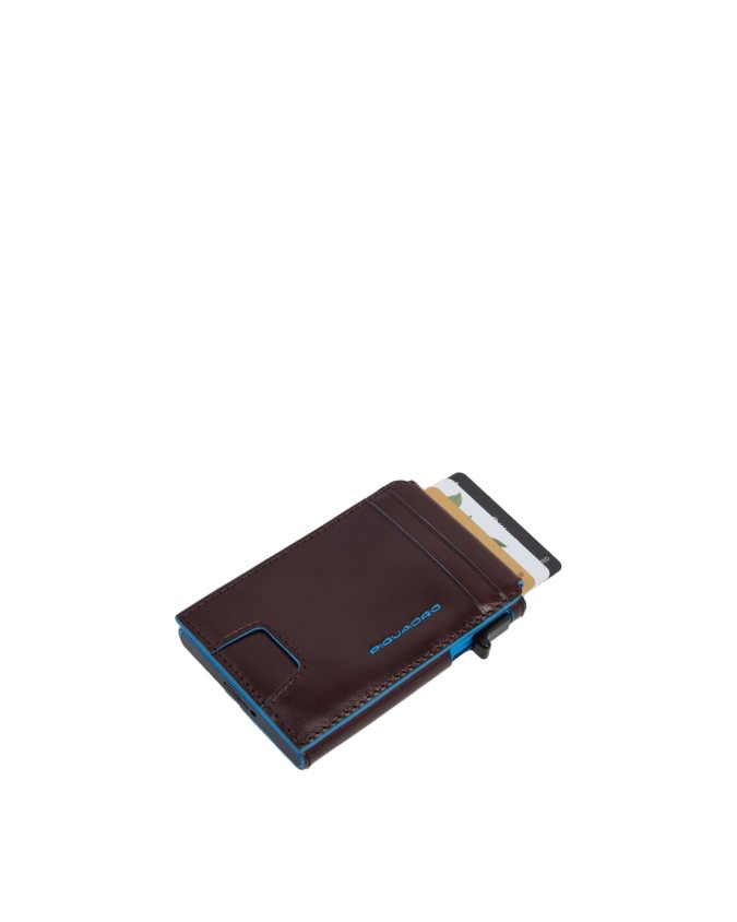  Piquadro - Porta carte di credito in pelle e metallo con