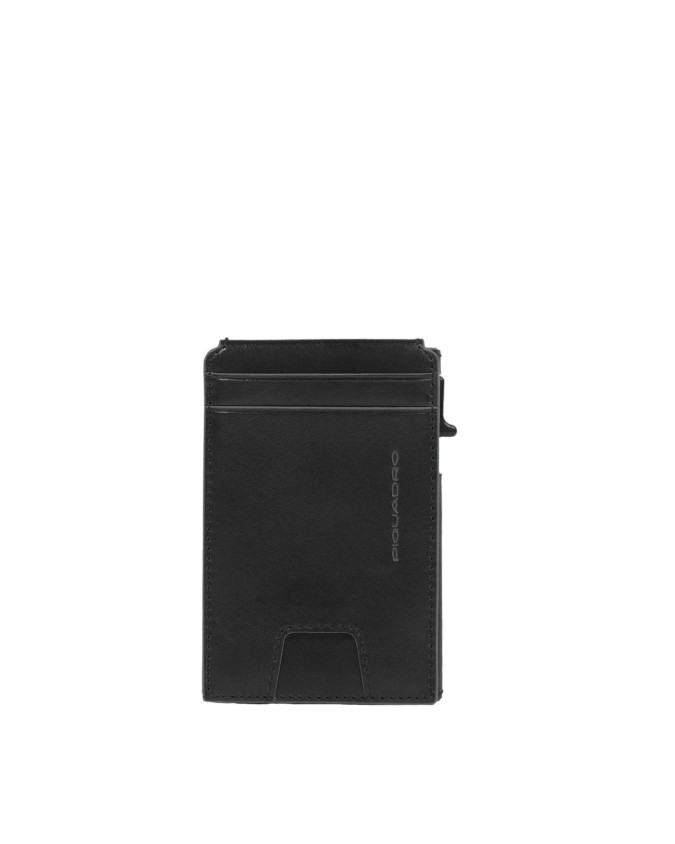  Piquadro - Porta carte di credito in pelle e metallo con
