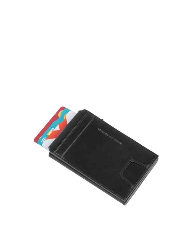  Piquadro - Porta carte di credito in pelle e metallo con