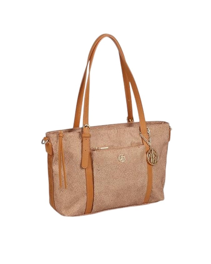  Ynot - Borsa Donna shopper in tessuto ed ecopelle con tracolla