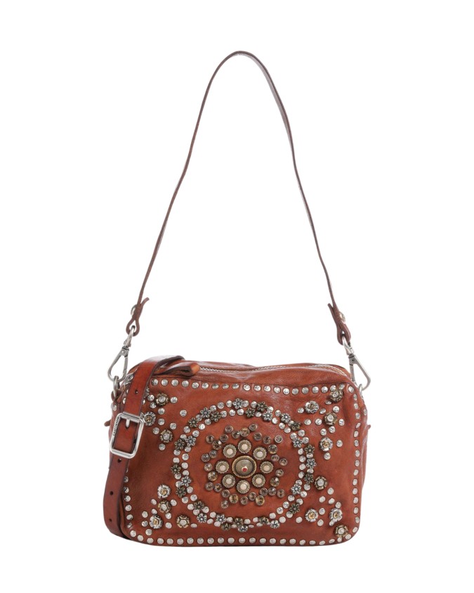  Campomaggi - Borsa a tracolla camera bag in pelle con strass e