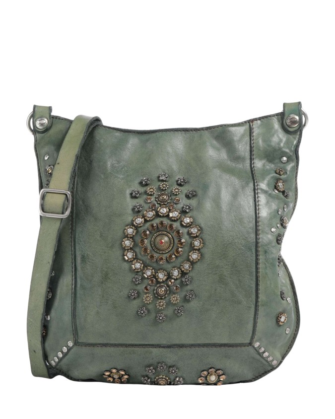  Campomaggi - Borsa a Tracolla con Strass in Pelle di Vacchetta