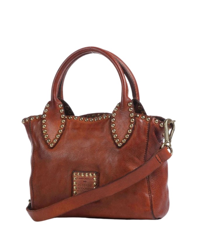  Campomaggi - Borsa a Mano con Tracolla con Borchie in Pelle