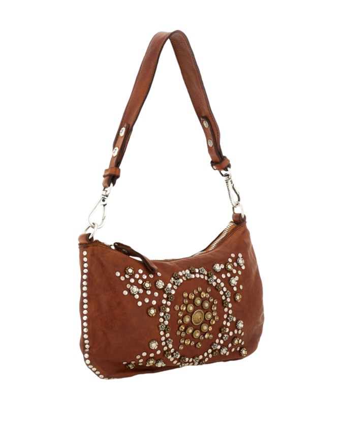  Campomaggi - Borsa a Spalla con Strass in Pelle di Vacchetta