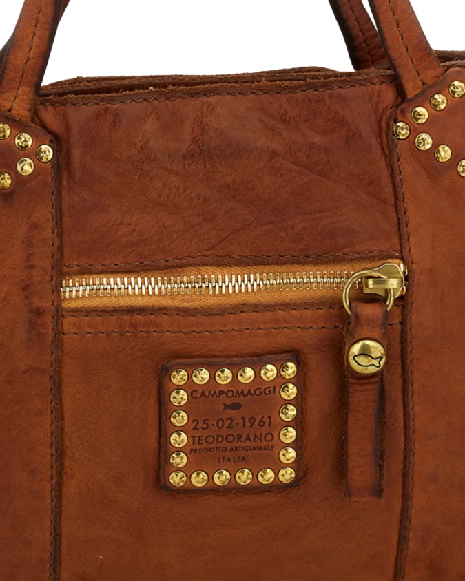  Campomaggi - Borsa Shopping con Borchie e Tracolla in Pelle