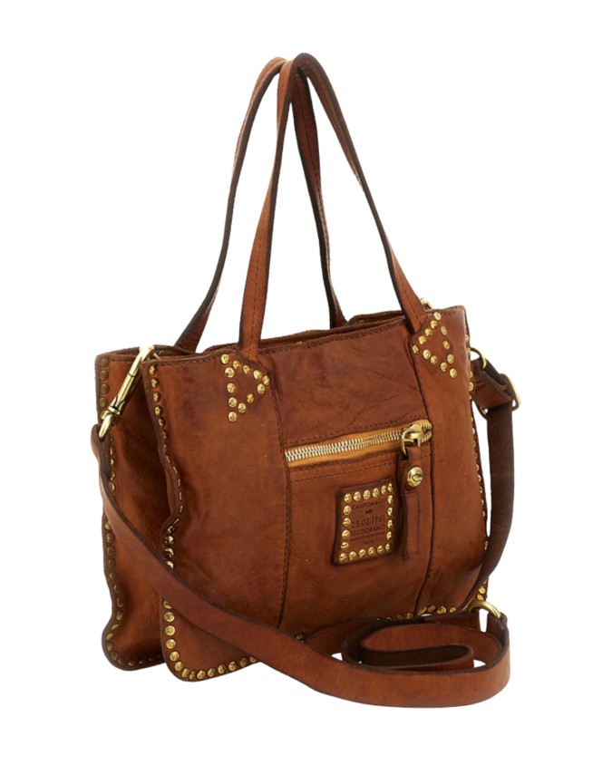  Campomaggi - Borsa Shopping con Borchie e Tracolla in Pelle