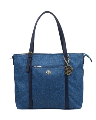  Ynot - Borsa Shopping con Taschina Frontale in Tessuto ed