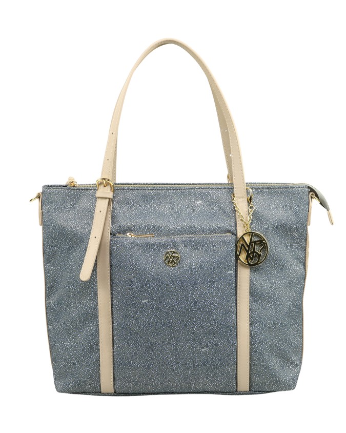 Ynot - Borsa Shopping con Taschina Frontale in Tessuto ed