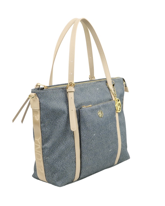  Ynot - Borsa Shopping con Taschina Frontale in Tessuto ed