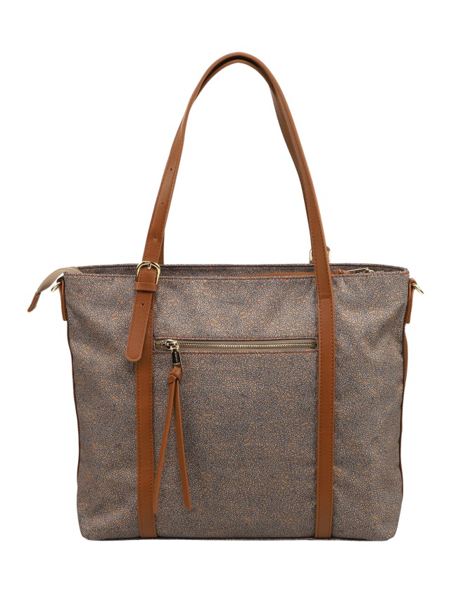  Ynot - Borsa Shopping con Taschina Frontale in Tessuto ed