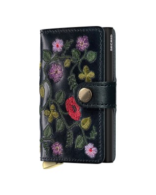 Secrid - Miniwallet in pelle e alluminio Stitch Floral Plus