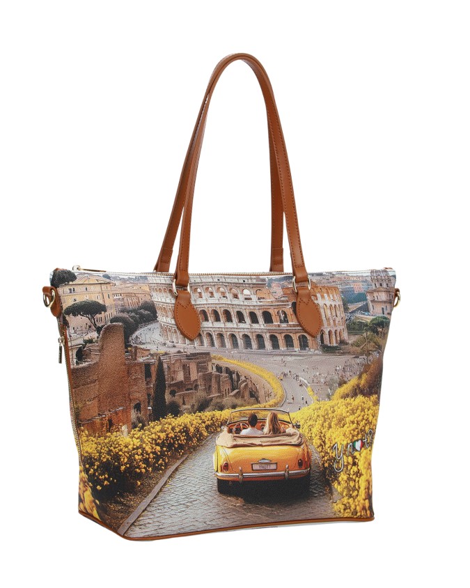  Ynot - Borsa shopping Tg. M in ecopelle stampa città Yesbag