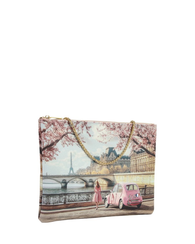  Ynot - Clutch grande in ecopelle con tracolla stampa città