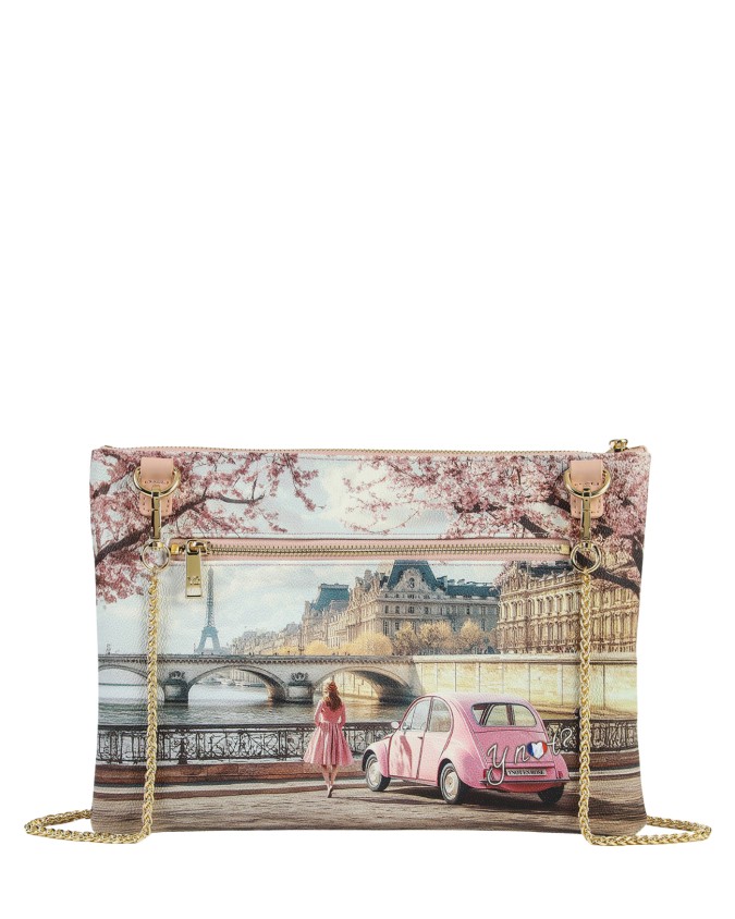  Ynot - Clutch grande in ecopelle con tracolla stampa città