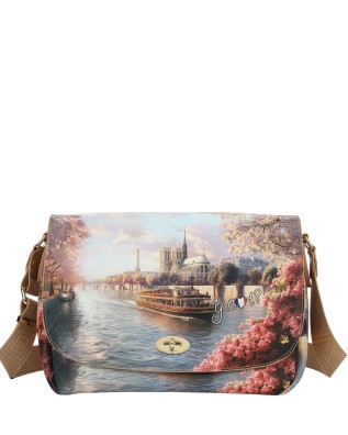 Ynot - Size M Messenger Bag with Flap in Faux Leather with