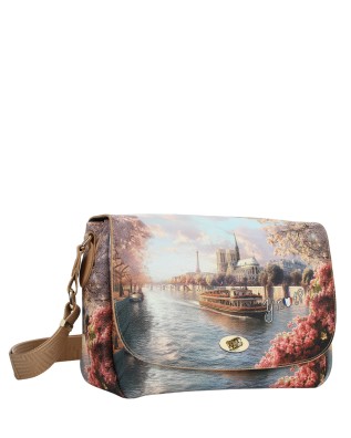 Ynot - Size M Messenger Bag with Flap in Faux Leather with 2