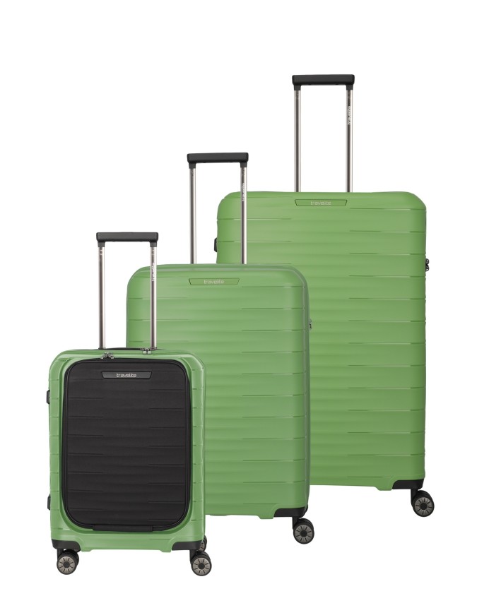 Travelite - Set di valigie in polipropilene M/L/S con tasca frontale 4 Ruote Mooby