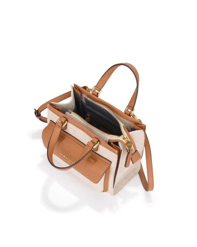  Nannini – Borsa a Mano Media con Tracolla in Canvas e Pelle