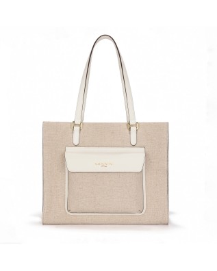  Nannini - Borsa Shopping con Tasca Frontale in Tessuto Canvas