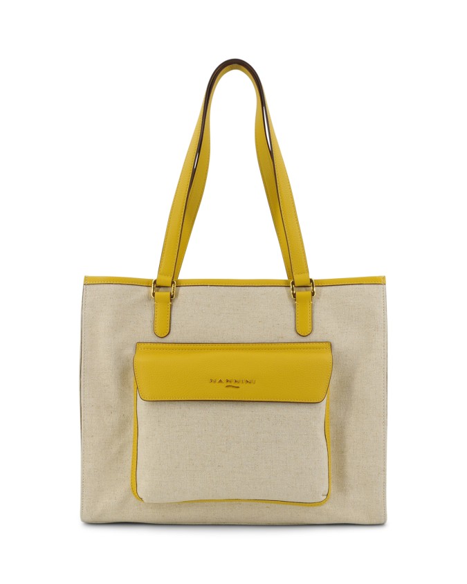  Nannini - Borsa Shopping con Tasca Frontale in Tessuto Canvas