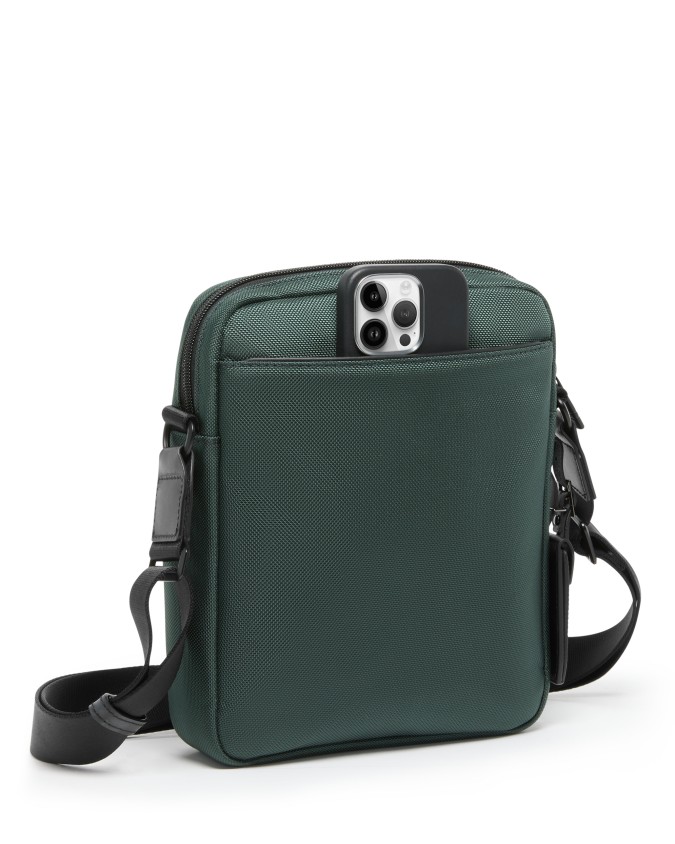  Tumi - Borsa a tracolla compatta in pelle in nylon balistico