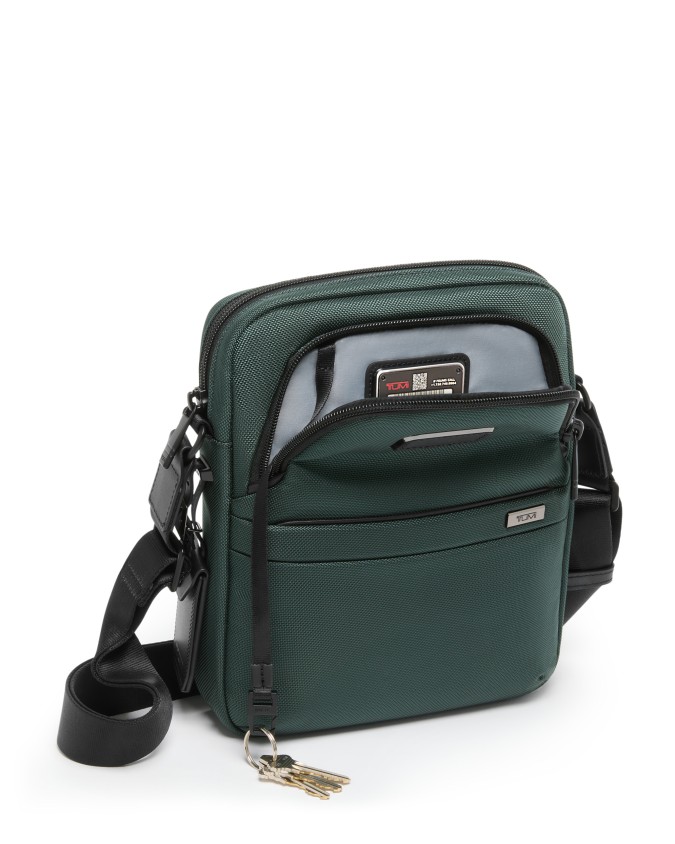  Tumi - Borsa a tracolla compatta in pelle in nylon balistico
