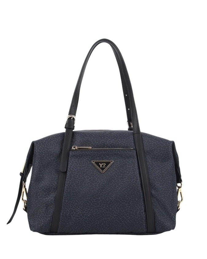  Ynot - Borsa a spalla Boston bag in tessuto logato e ecopelle
