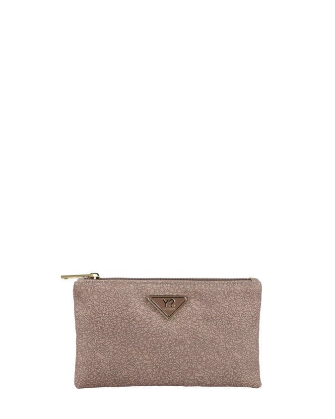 Ynot - Size M Clutch Bag in Logoed Fabric and Cloud Faux Leather