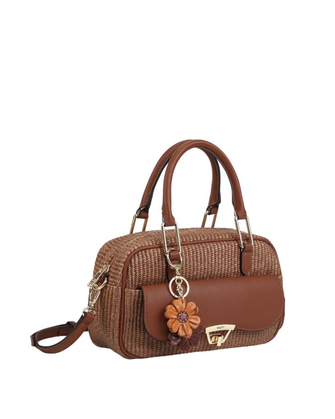  Ynot - Borsa bauletto con tasca frontale e tracolla in tessuto